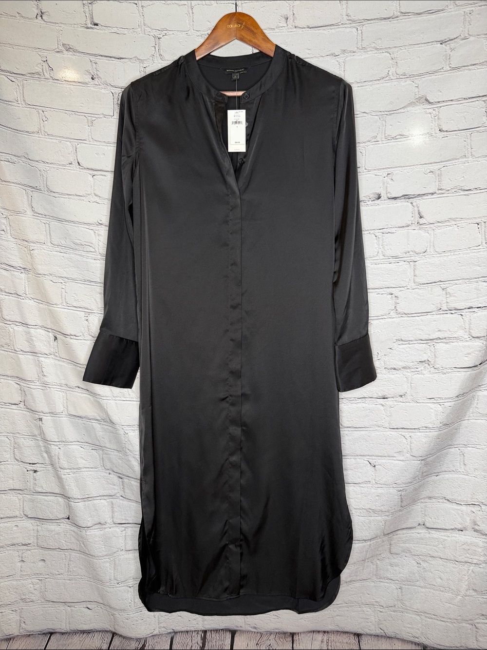 Banana Republic Black Satin Long Sleeve Shirt Dress Size Small Brand New W/Tags